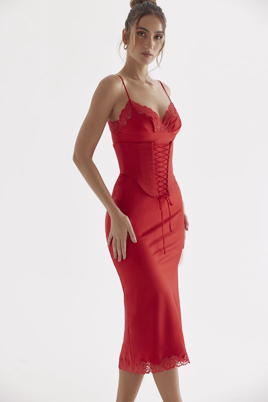 Red House Of Cb Rose Satin Slip Dress | WVB-194837