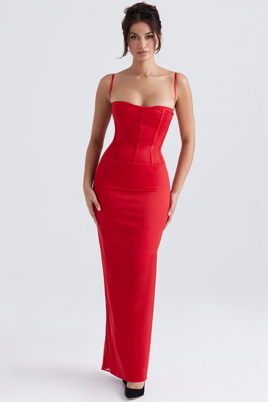 Red House Of Cb Satin Maxi Dress | OVT-548679