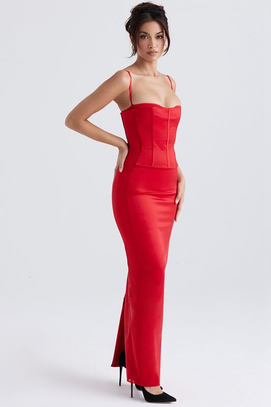 Red House Of Cb Satin Maxi Dress | OVT-548679