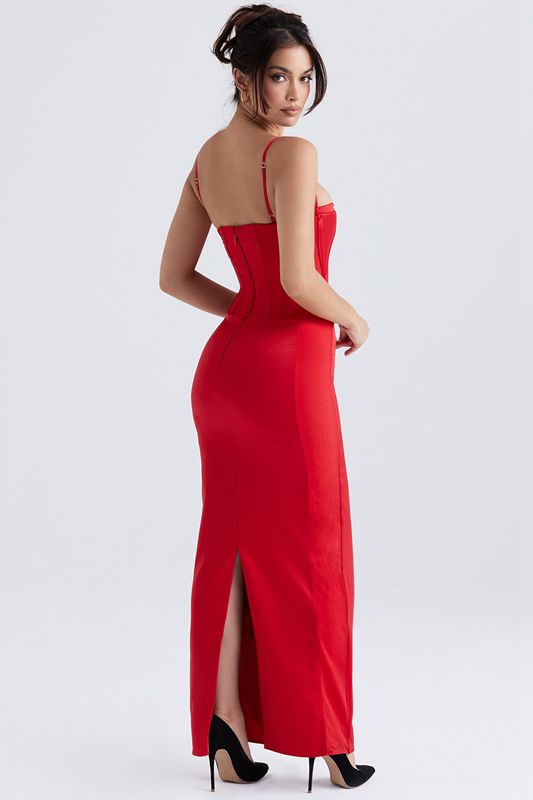 Red House Of Cb Satin Maxi Dress | OVT-548679