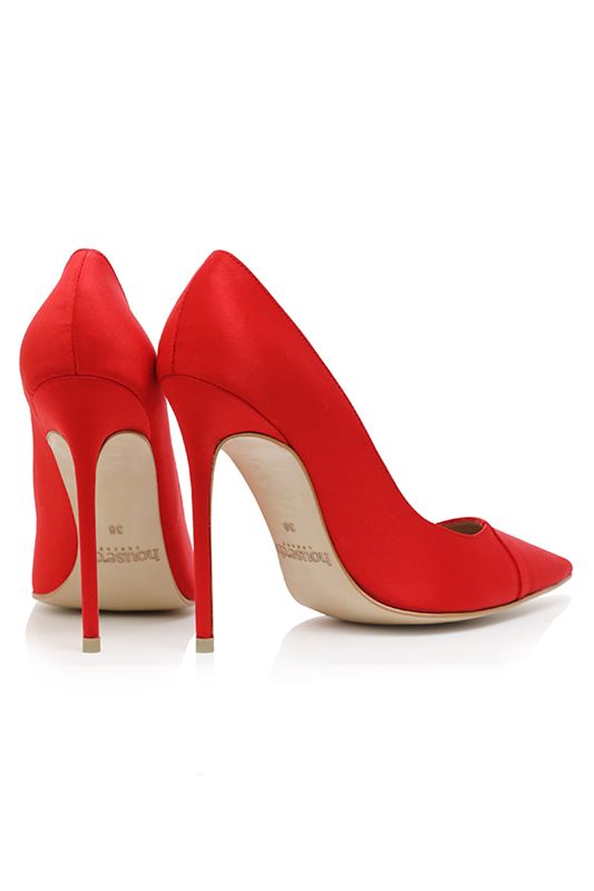 Red House Of Cb Scarlet Satin Pointy Toe  Heels | LRO-910847