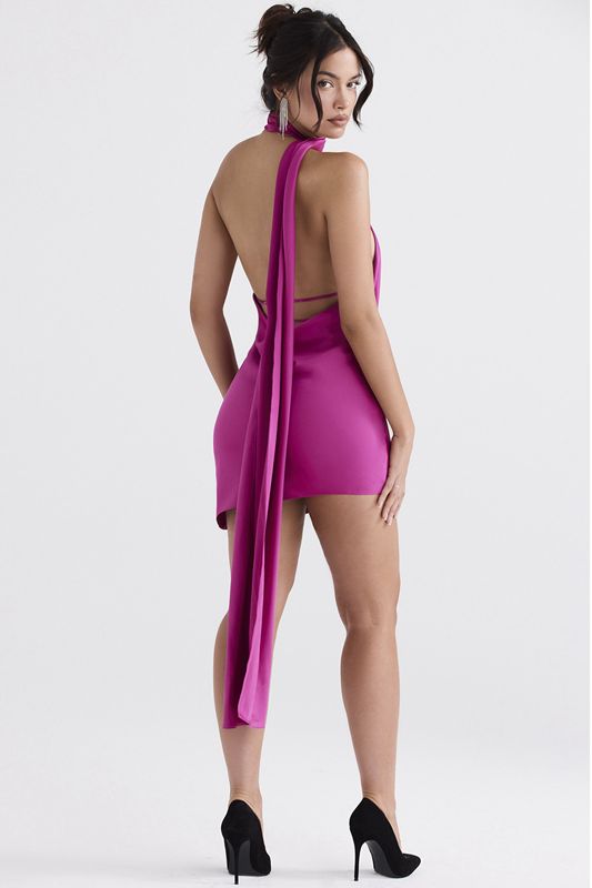 Rose House Of Cb Pink Asymmetric Wrap Neck  Dress | JZU-540397