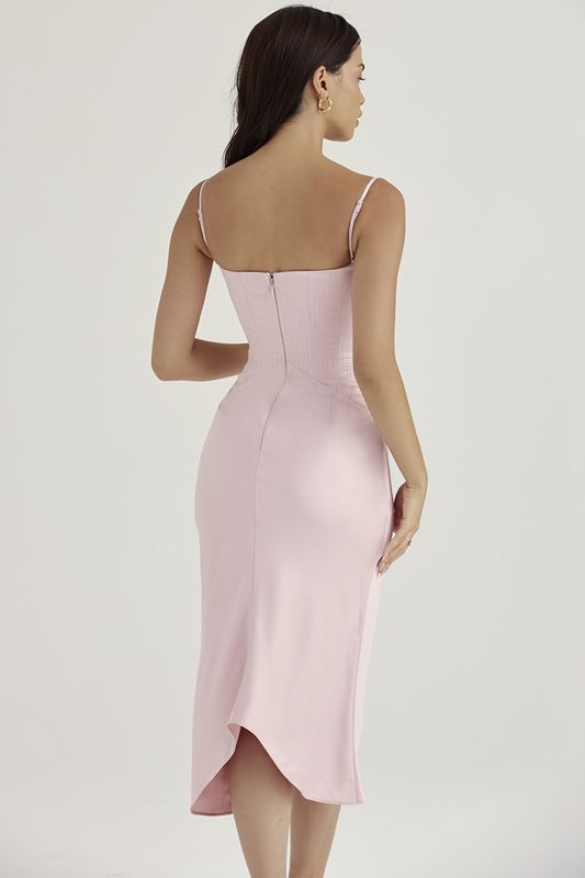 Rose House Of Cb Pink Satin Midi Dress | DOM-084952