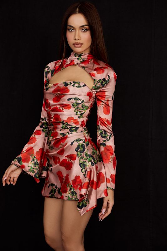 Rose House Of Cb Print Draped Dress | MJO-369470