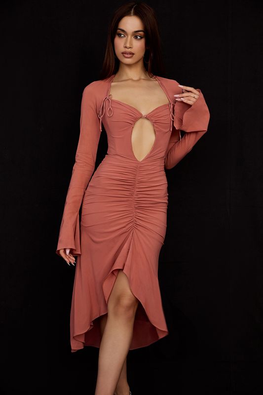 Rose House Of Cb Real Silk Ruffle Midi Dress | UEH-546780