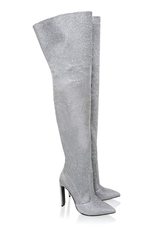 Silver House Of Cb Sparkle Thigh High Leather  Boots | MRC-390758