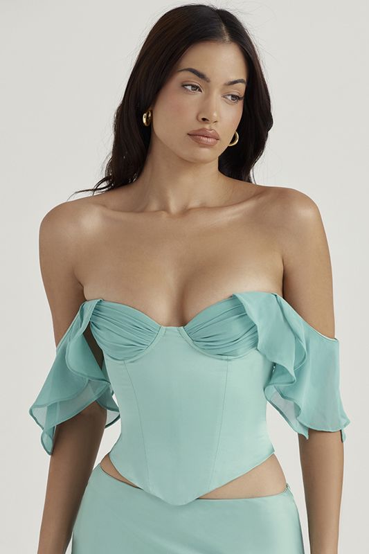 Turquoise House Of Cb Ruffle Sleeve Corset | NJD-027593