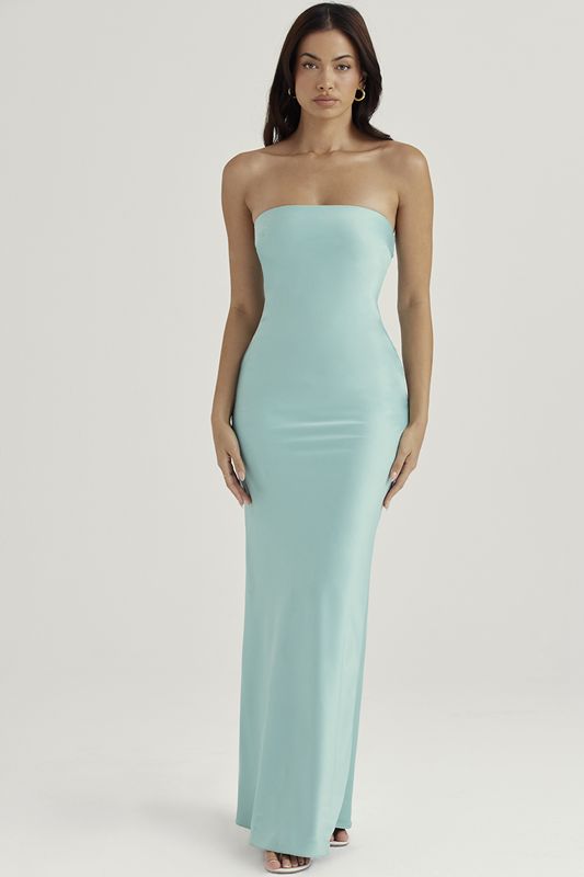 Turquoise House Of Cb Satin Strapless Maxi Dress | GFJ-497203