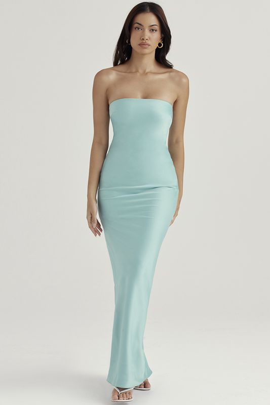 Turquoise House Of Cb Satin Strapless Maxi Dress | GFJ-497203