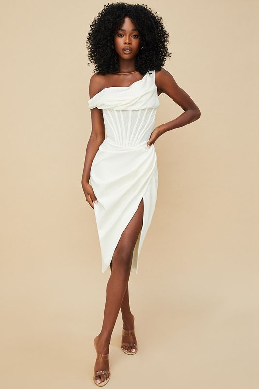 White House Of Cb Asymmetric Drape Midi Dress | VMS-275039