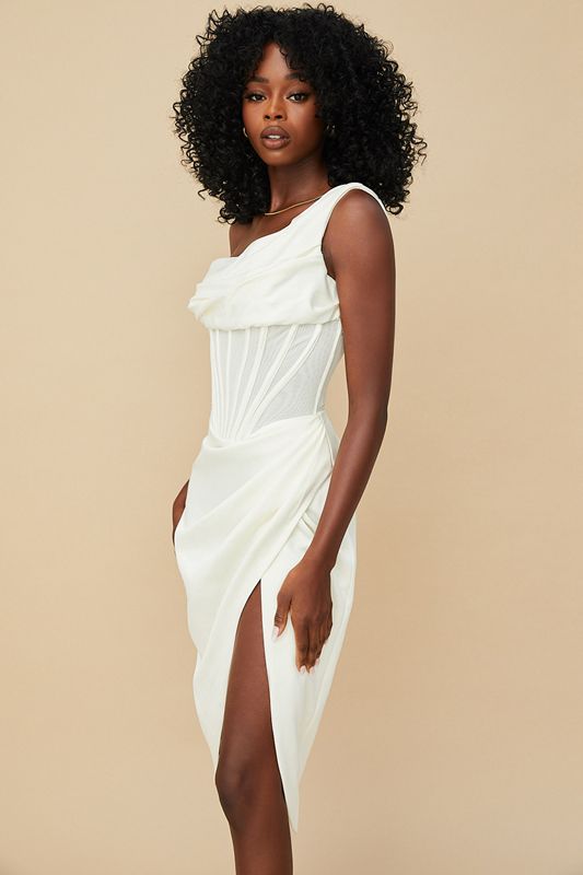 White House Of Cb Asymmetric Drape Midi Dress | VMS-275039