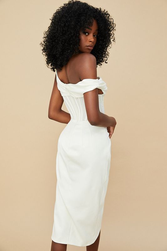 White House Of Cb Asymmetric Drape Midi Dress | VMS-275039