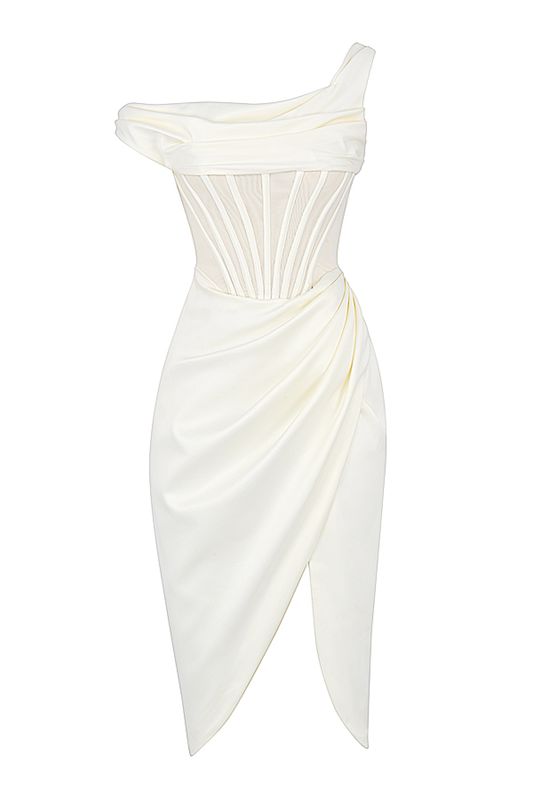 White House Of Cb Asymmetric Drape Midi Dress | VMS-275039