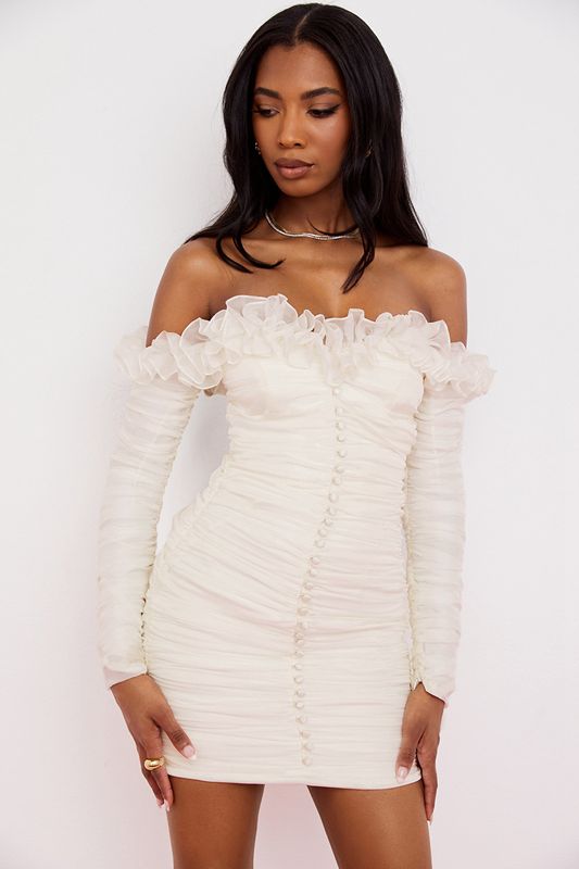 White House Of Cb Chiffon Strapless Ruffle Dress | MZO-817604