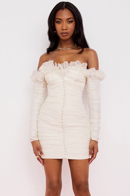 White House Of Cb Chiffon Strapless Ruffle Dress | MZO-817604