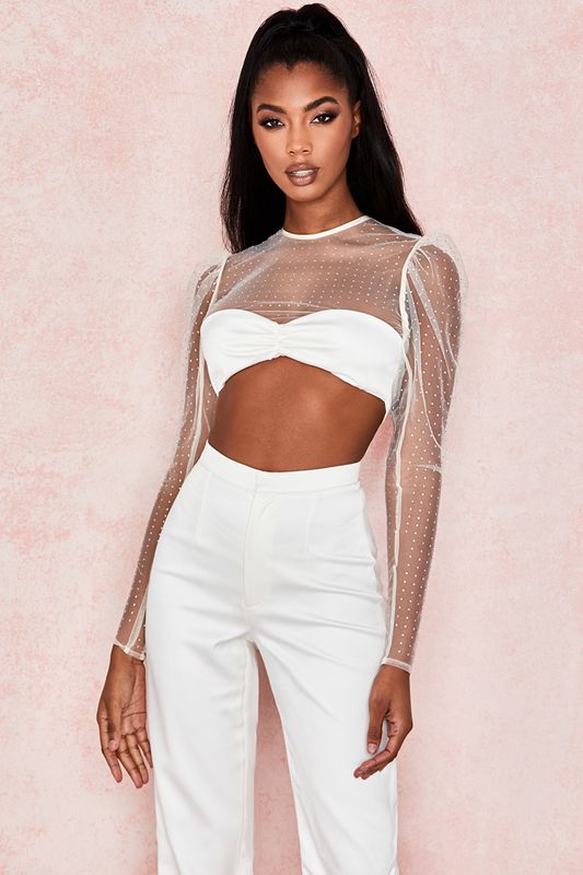 White House Of Cb Crystal Cropped Tops | MRO-210386