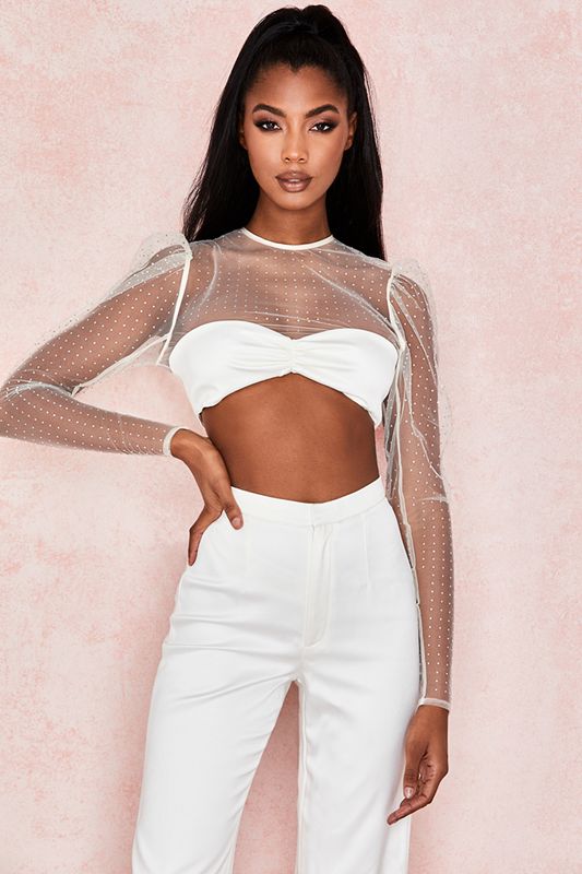 White House Of Cb Crystal Cropped Tops | MRO-210386