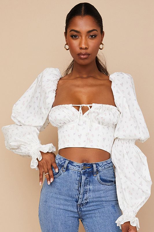 White House Of Cb Floral Cropped Tops | CWQ-251609