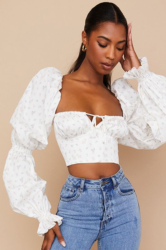 White House Of Cb Floral Cropped Tops | CWQ-251609