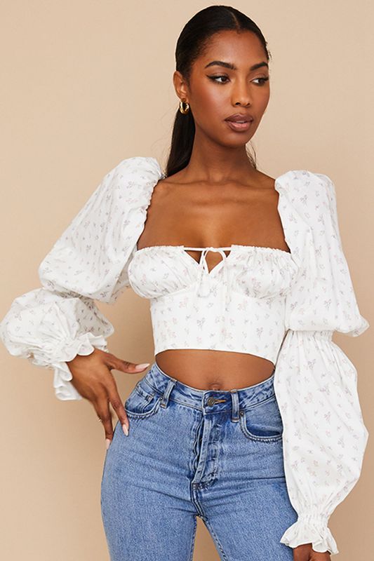 White House Of Cb Floral Cropped Tops | CWQ-251609