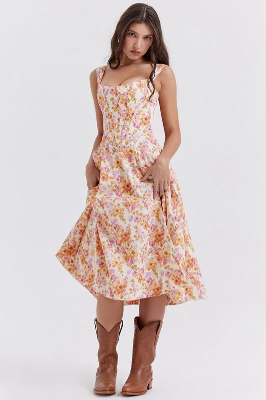 White House Of Cb Floral Midi Dress | AWT-924051