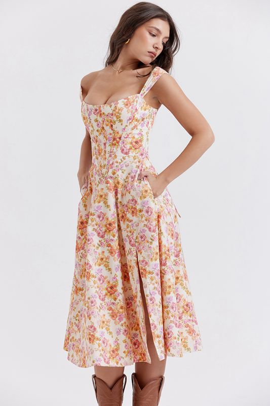 White House Of Cb Floral Midi Dress | AWT-924051