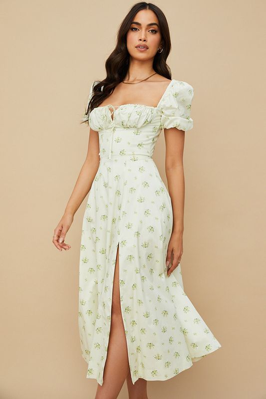 White House Of Cb Floral Puff Sleeve Midi Dress | AQM-172593