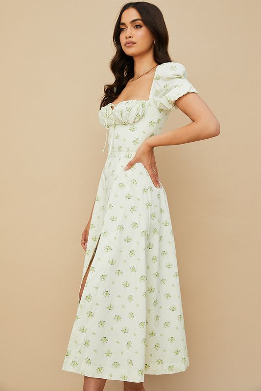 White House Of Cb Floral Puff Sleeve Midi Dress | AQM-172593