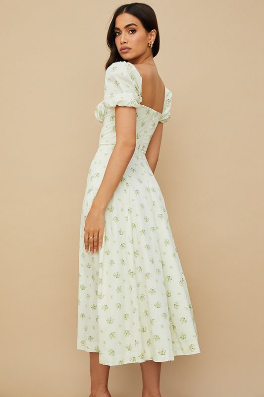 White House Of Cb Floral Puff Sleeve Midi Dress | AQM-172593