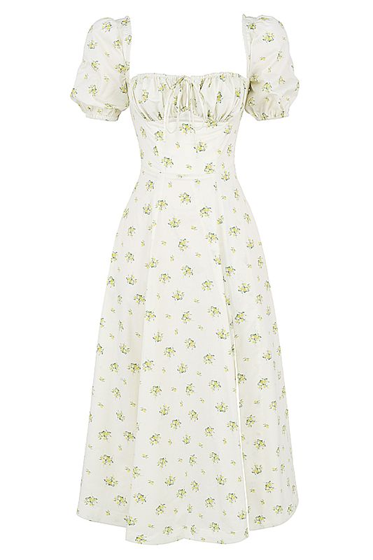 White House Of Cb Floral Puff Sleeve Midi Dress | AQM-172593