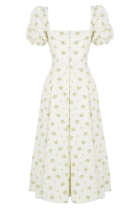 White House Of Cb Floral Puff Sleeve Midi Dress | AQM-172593