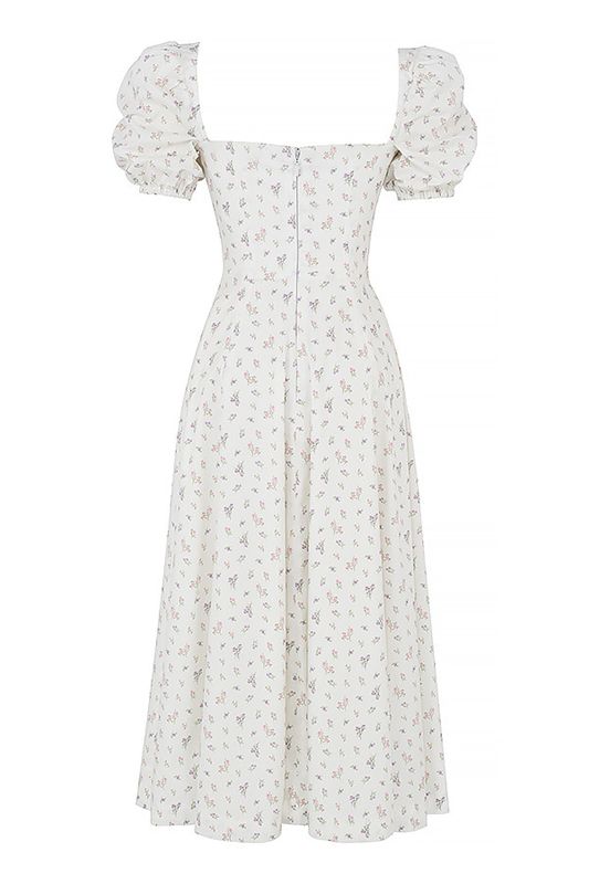 White House Of Cb Floral Puff Sleeve Midi Dress | CSZ-374960