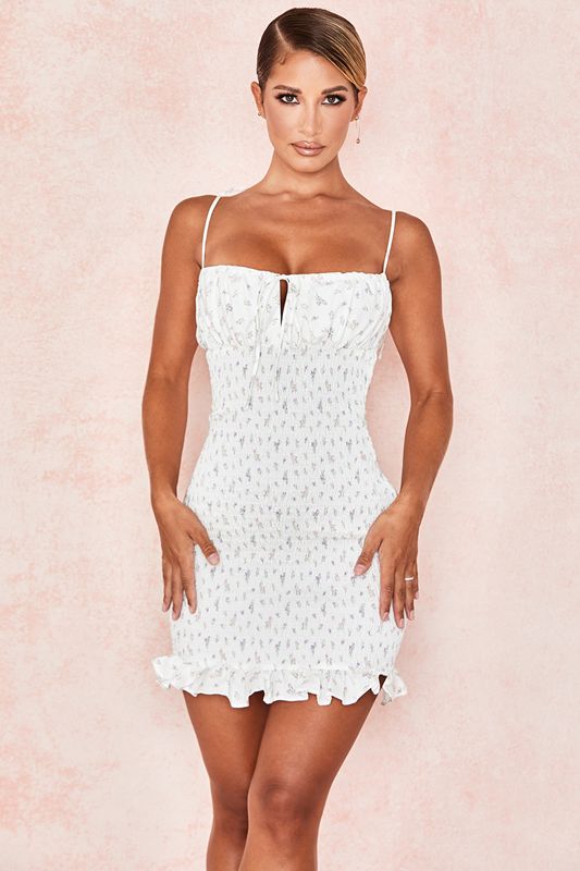 White House Of Cb Floral Shirred Mini Dress | OZH-798561