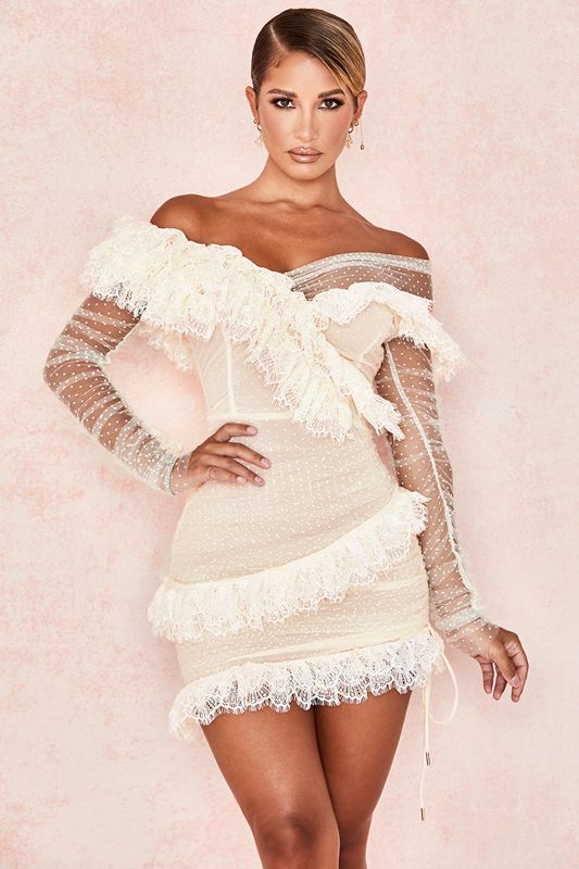 White House Of Cb Lace Frill Mini Dress | GXB-095128