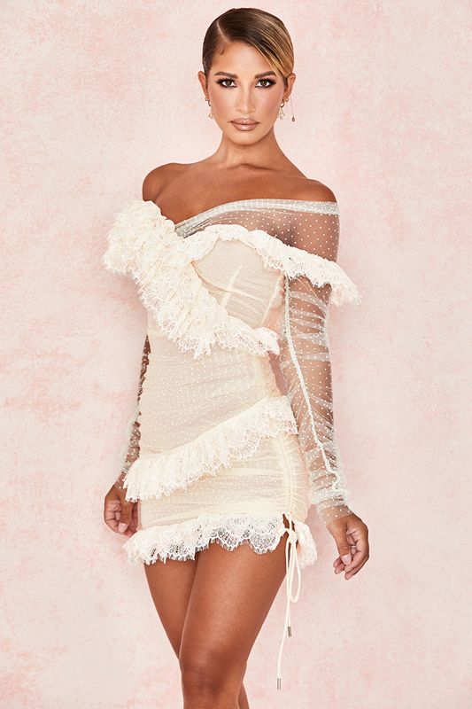 White House Of Cb Lace Frill Mini Dress | GXB-095128