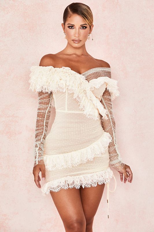 White House Of Cb Lace Frill Mini Dress | GXB-095128