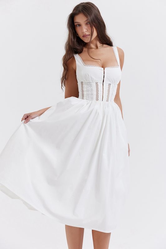 White House Of Cb Lace Trim Midi Dress | OKY-059741