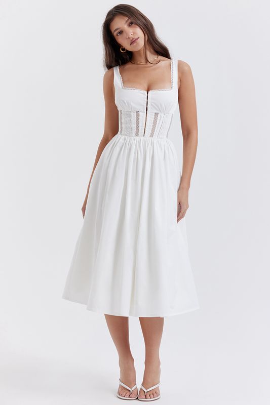 White House Of Cb Lace Trim Midi Dress | OKY-059741