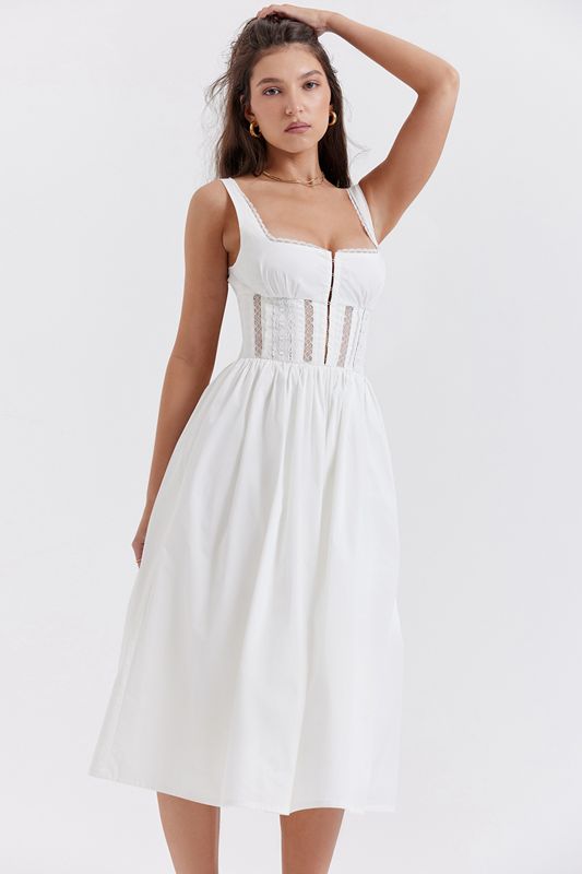 White House Of Cb Lace Trim Midi Dress | OKY-059741