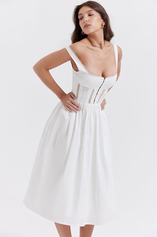 White House Of Cb Lace Trim Midi Dress | OKY-059741