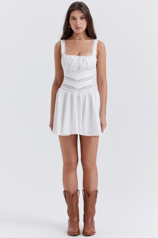 White House Of Cb Lace Trim Mini Dress | WGD-693742