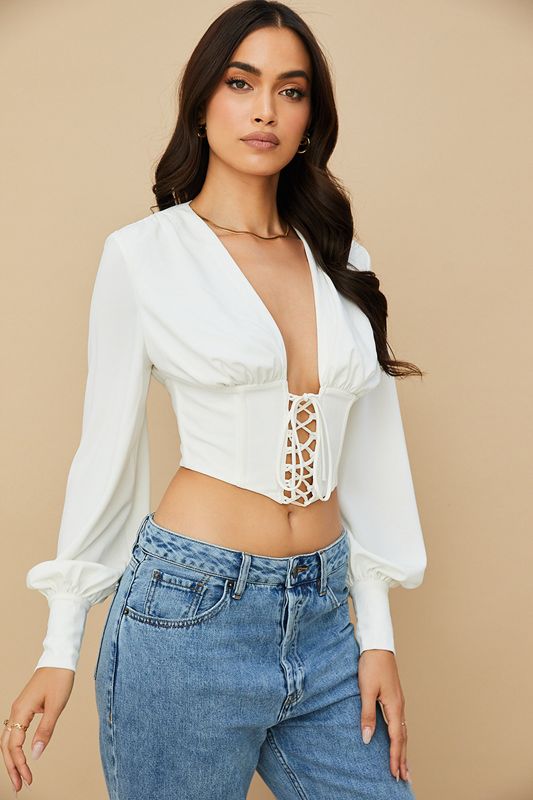 White House Of Cb Lace Up Bodysuit | HMO-862059