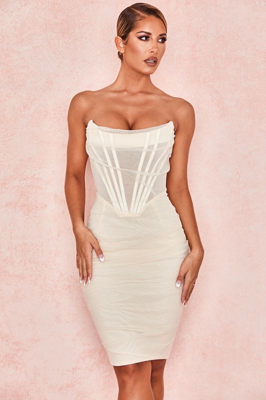 White House Of Cb Mesh Strapless Dress | DAQ-136972