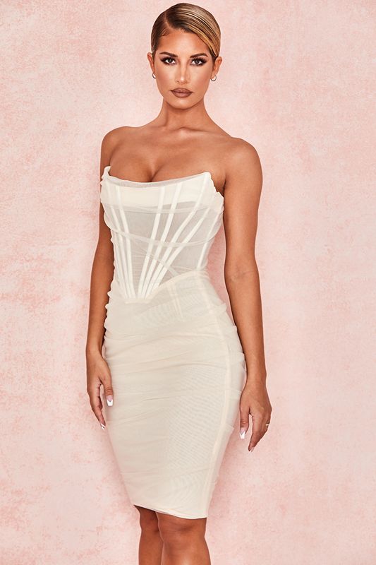 White House Of Cb Mesh Strapless Dress | DAQ-136972