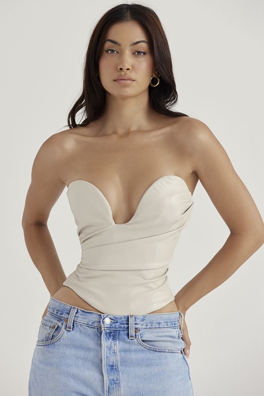 White House Of Cb Plunge Vegan Leather Corset | ZNF-453716