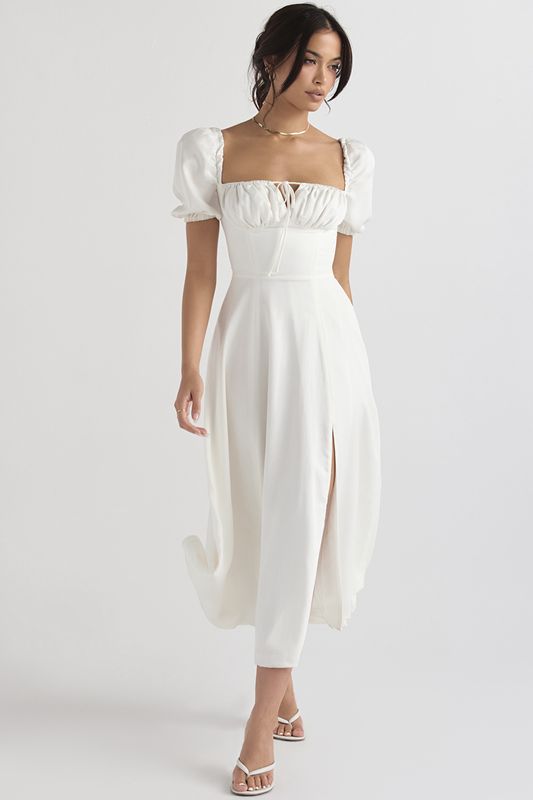 White House Of Cb Puff Sleeve Midi Dress | GDO-473016