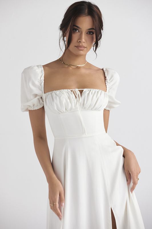 White House Of Cb Puff Sleeve Midi Dress | GDO-473016