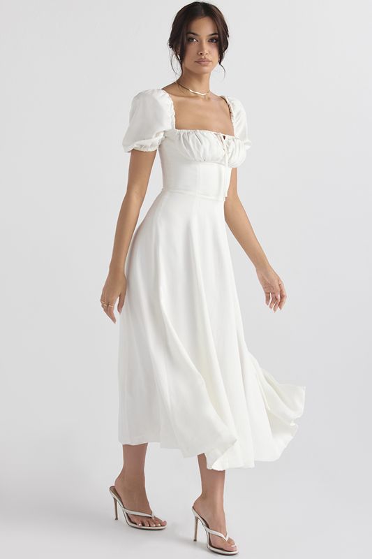 White House Of Cb Puff Sleeve Midi Dress | GDO-473016