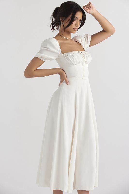 White House Of Cb Puff Sleeve Midi Dress | GDO-473016