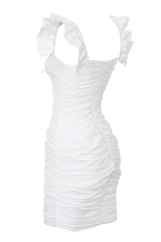 White House Of Cb Ruched Cotton Ruffle Dress | IKL-315407